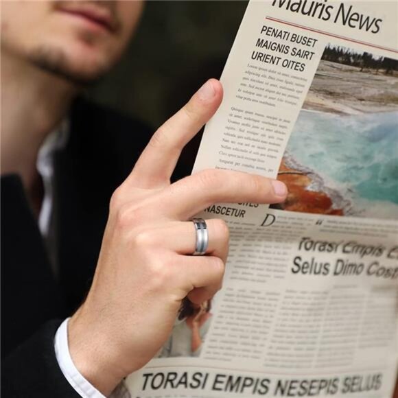 Classic 8mm Tungsten Carbide Ring Black/Silver/Gold Brushed Two Grooved Center - Picture 4 of 7